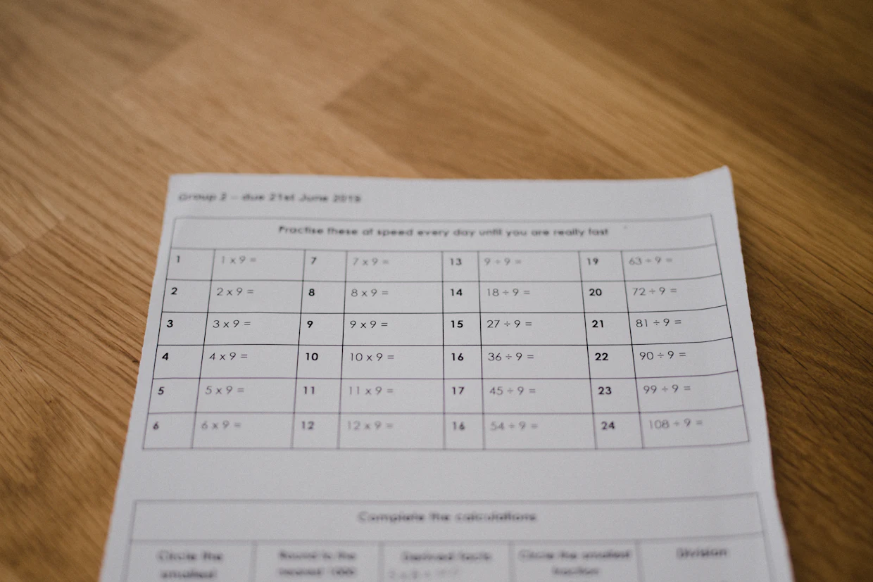 A printed results sheet lying on a wooden table, no readable personal details.